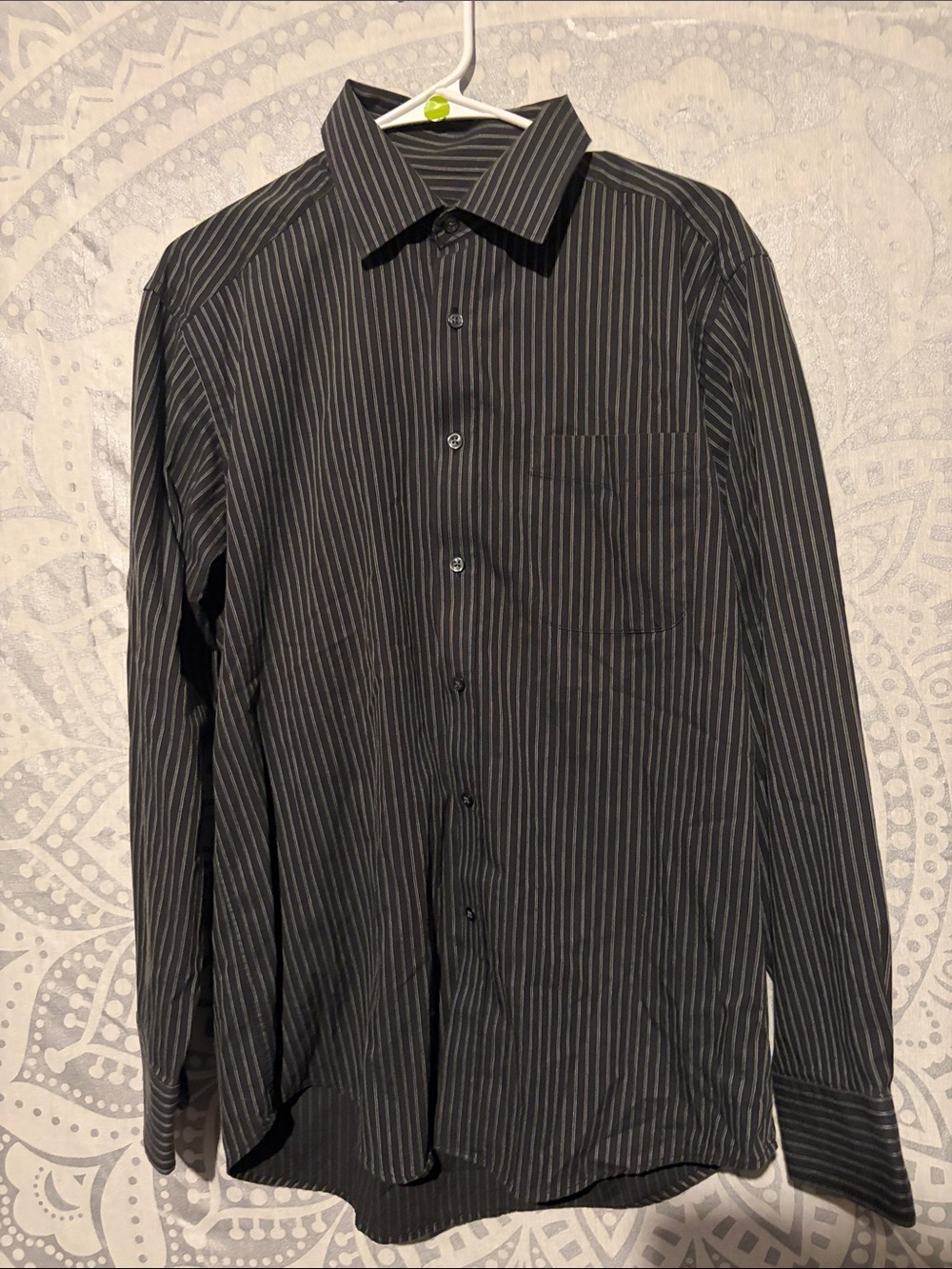 Marks & Spencer Mens 16 Black Pinstripe Pure Cotton Quick Iron Dress Shirt M L